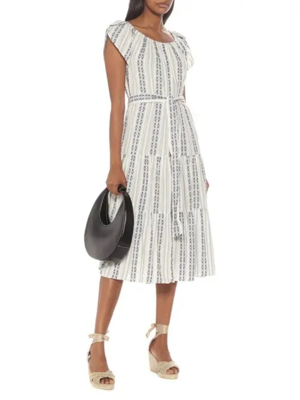 Velvet by Graham & Spence Tian striped cotton midi dress Blue and White